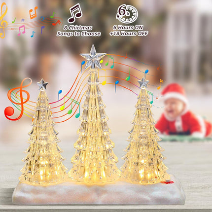 Tabletop Christmas Tree with Light and Music - Battery Operated Crystal Clear Acrylic Christmas Tree Light with 8 Christmas Songs for Tabletop Home Office Holiday Decorations , Warm White