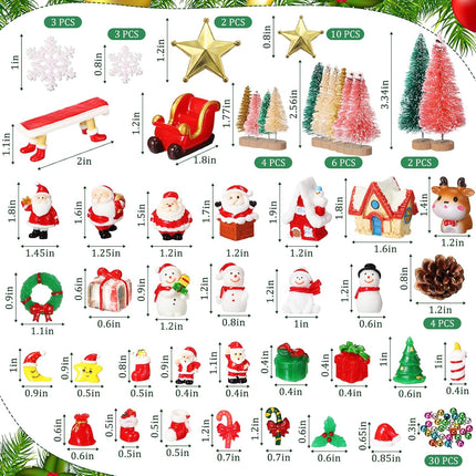 96 Pcs Miniature Ornaments for Snow Globe Kit DIY Christmas Village Decoration Christmas Figurines Mini Christmas Ornaments with Snowman Reindeer Santa Claus Snowflake(Green)