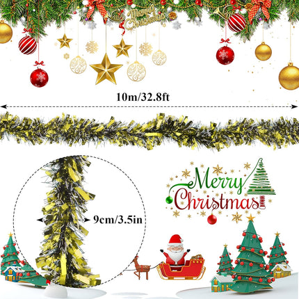 32.8 Ft Gold Tinsel Garland Metallic Shiny Twist Garland Hanging Decorations for Christmas Holiday Birthday Party Supplies Indoor Outdoor Ornaments Home Decor