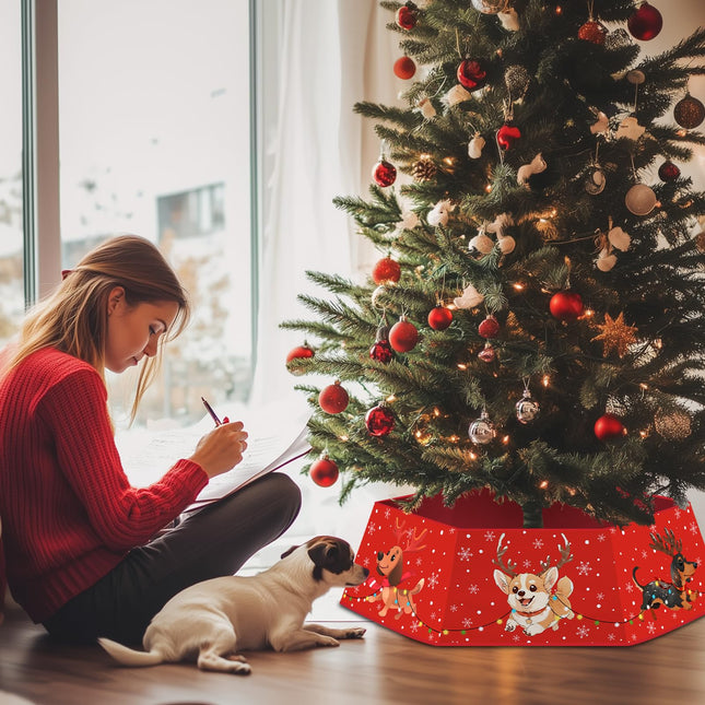 Christmas Tree Collar for Artificial Trees, Christmas Decoration for Dog Mom Dad, Fabric Hexagonal Base Tree Collar Skirt for Xmas Tree Decorations Holiday Party