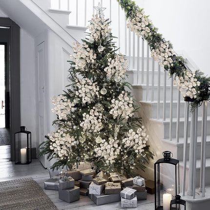 Hollyone 24.8” Christmas Tree Picks and Sprays 3Pcs Champagne Artificial Eucalyptus Stems Eucalyptus Silver Dollar Leaves Branches Floral for Xmas Tree Garland Wreath Centerpieces Wedding Decor