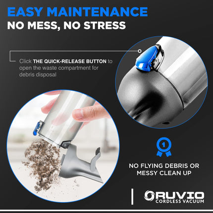 Ruvio Pro Cordless Hand Vacuum 17” Portable Vacuum Cleaner For Home And Car Use, Rechargeable Vacuum With Double Hepa Filtration System, High Power Motor Hand Vacuum Cleaner As Seen On Tv