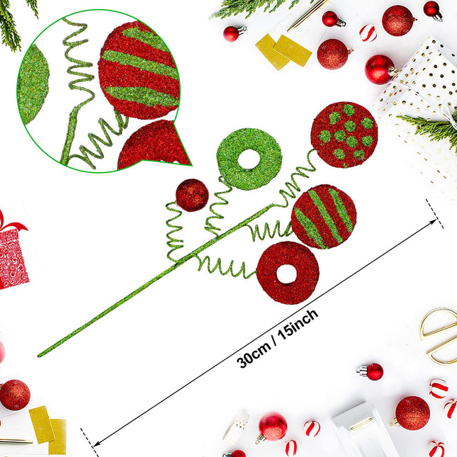 6 Pcs Christmas Tree Picks Candy and Lollipop Pick for Holiday Christmas Tree Decoration Striped Glitter Ornament for Xmas Tree Topper Party Decorations