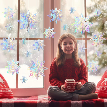 24 Pcs Christmas Hanging Snowflake Decorations, 3D Paper Snowflake Garland Ornaments for Christmas Home Tree Winter Party Decorations