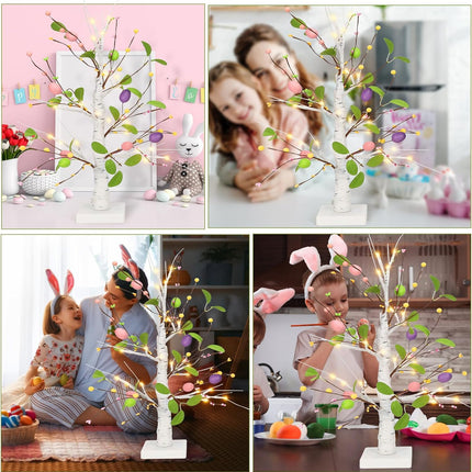 23in Easter Tree with Lights Pre-lit Easter Eggs Tree Tabletop Decor,Lighted Birch Tree Easter Tabletop Centerpieces Decorations,Artificial Easter Eggs Tree for Home Easter Spring Decoration