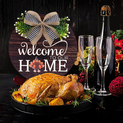 Interchangeable Welcome Sign Wreaths for Front Door - Seasonal Round Wood Door Sign, Farmhouse, Porch Wall Outdoor Hanging for Thanksgiving, Halloween, Christmas，Fall Home Housewarming Ideas
