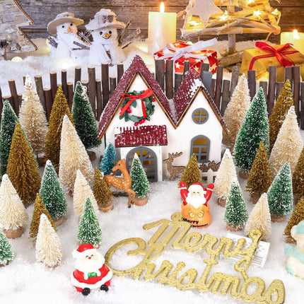 Desktop Miniature Pine Tree Tabletop Christmas Tree Small Pine Tree Decor Christmas Tree Toppers 30pcs(Silver/Gold/Green 30pcs)