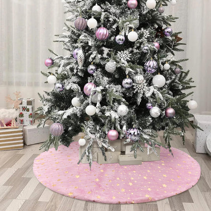 Pink Christmas Tree Skirt with Glitter Golden Star Print 30 Inch Xmas Tree Skirt Base Cover Mat for Christmas Tree Holiday Home Party Decorations - 78cm