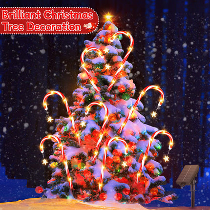 24 Pack Christmas Decorations Outdoor, 56.5ft Long 10 Modes Solar Candy Cane Christmas Pathway Lights Outdoor, Solar Powered and USB Charging, Waterproof Outside Christmas Decorations for Yard Garden