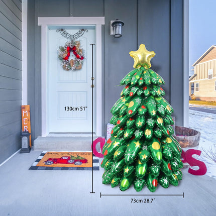 51 Inch Christmas Tree Balloons Self Standing with Golden Star Balloon – Perfect Xmas Party Decorations & s for Kids