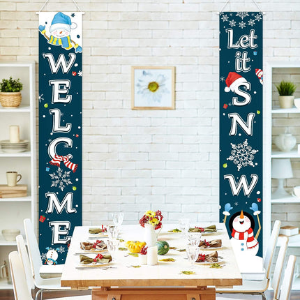 Christmas Decoration Set Christmas Porch Sign Welcome Merry Christmas Banner Christmas Hanging Garland for Frozen Winter Wonderland Party Decoration Xmas Winter Snow Party (Black Blue)