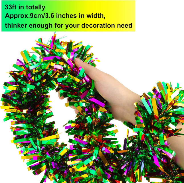 WILLBOND Christmas Tinsel Garland Decoration Metallic Festooning Garland Glitter Mixed Color Garland Hanging Fringe Garland for Christmas Halloween Carnival Birthday Party Decoration, 16.5 Feet Each