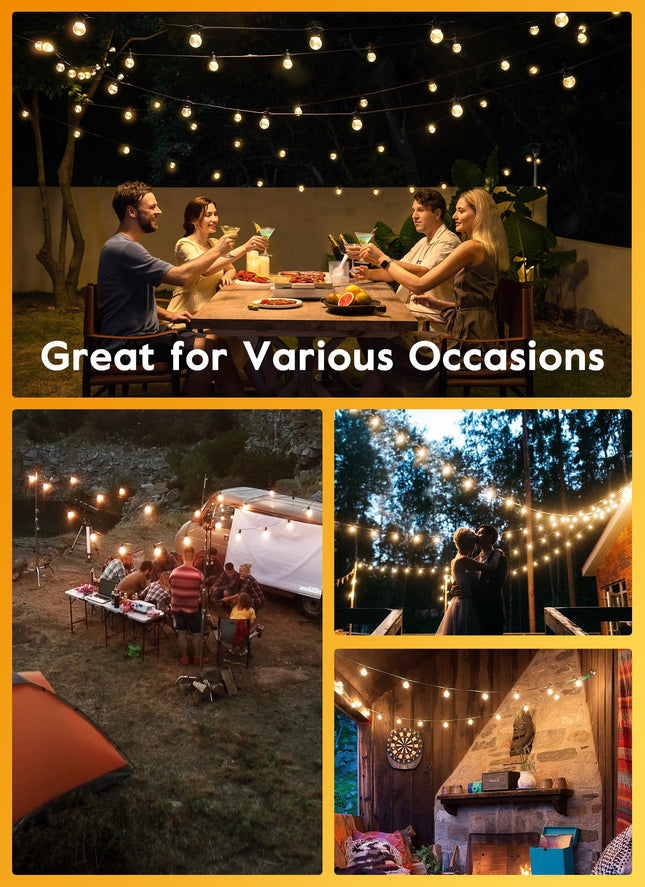 Brightown Outdoor Solar String Lights 34FT - LED G40 Pro Globe Patio Energy Saving with 11 Shatterproof Bulbs, 3 Light Modes Waterproof Hanging Lights for Christmas Outside Garden Backyard Party Decor