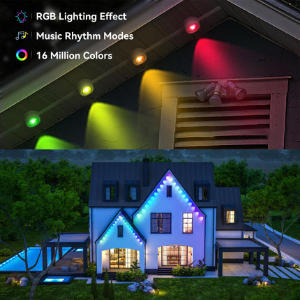 100FT Permanent RGB Outdoor Lights, 72 LED Outdoor String Lights, IP67 Waterproof LED Eaves Lights with Smart Control, for Christmas and All Holidays