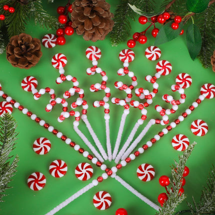 16 PCS Christmas Curly Pick Red White Christmas Ornament 11.7 Inch Candy Shape Christmas Tree Picks Christmas Tree Decorations for Xmas Tree Topper Xmas Party Supplies Home Vase Party Ornaments