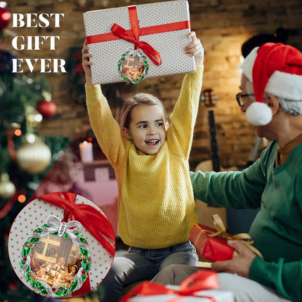 Christmas Tree Ornament Picture Frame Metal Hanging Pendant Holiday 2.5" Photo Frame Charm Decorative of Pets, Baby First Christmas, Family ( Christmas Wreath)