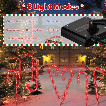 10 Packs d Solar Christmas Candy Cane Lights,Solar Pathway Lights, IP65 Waterproof with 8 Modes,Christmas Decorations Outdoor for Party Patio Garden Lawn Yard Decor