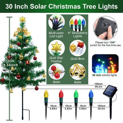 Ninonly 2 Pack Solar Christmas Trees Light,Waterproof Solar Garden Christmas Strawberry Outdoor Light with 68 LEDs 8 Modes 28Inch Solar Christmas Lights for Yard Landscape Pathway Grave Decoration