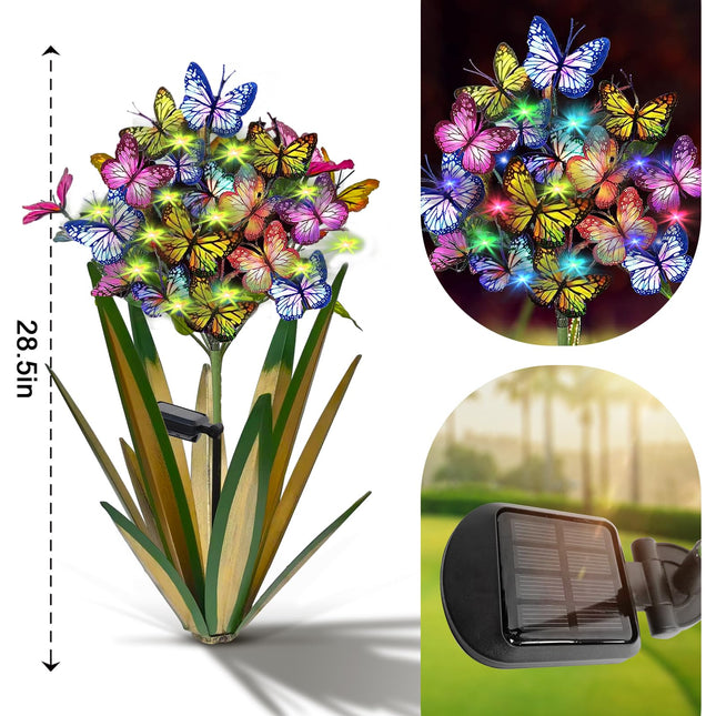 Solar Metal Agave Butterfly Flower Stick Garden Sculpture Outdoor Solar Garden Christmas Lights Swaying Butterfly Garden Lights Solar Outdoor (2 PCS Light Green)