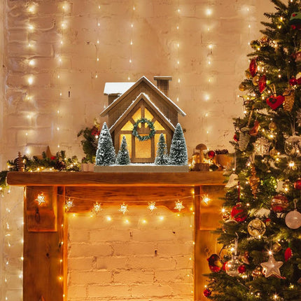 Christmas Decorations for Home Led Lighted Wooden Snow Winter Scene Christmas Village Ski Lodge Farmhouse Christmas Tree Wreath House Rustic Tabletop Holiday Decor Xmas Signs