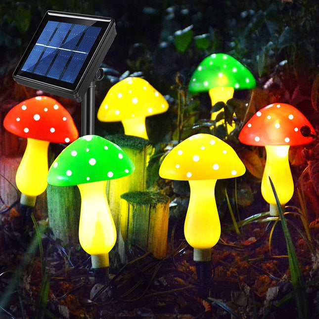 d Outdoor Garden Lights(6 Mushrooms Lamps) For Christmas, Decoration Yard, Lawn, Pathway, 8 Modes Outside Waterproof Solar Powered (Multi-Colored)