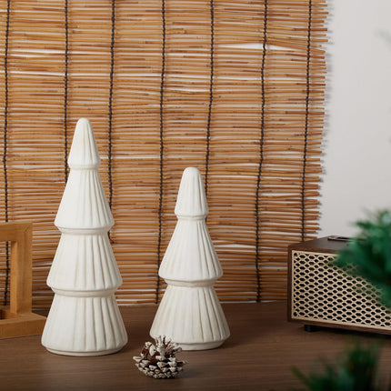 Christmas Decorations, Ceramic Christmas Tree, Small Farmhouse Christmas Decor Trees for Table Top, Mantle, Set of 2 (9.5" H + 7.5" H)