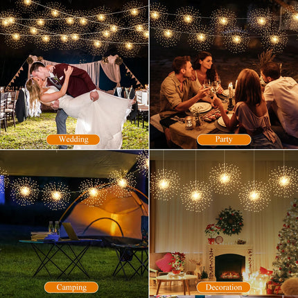 5 Pack Firework String Lights Christmas Lights, 200 LED 8 Modes Hanging Starburst Lights for PartyGarden Decoration (Warm White)