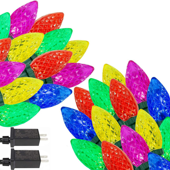 YIQU Extendable 2-Pack 66FT 100 Count C9 Christmas Lights Outdoor/Indoor, Waterproof Green Wire Plug in String Lights for Xmas Tree Garden Patio Wedding Party Decoration (Multicolor)