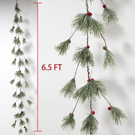 6.5 FT Christmas Garlands Winter Garlands Evergreen Garland Christmas Pine Garland with Red Berry for Mantle Stair Fireplace Table Railing Doorway Indoor Outdoor Window Winter Decoration