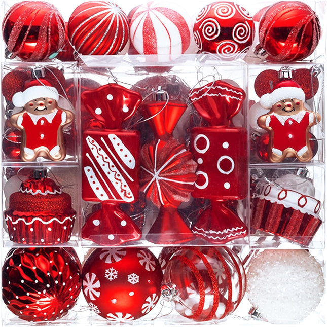 Valery Madelyn Christmas Ornaments Set, 120ct Candy Cane Red White Shatterproof Gingerbread Christmas Tree Decorations Set, Variety Decorative Hanging Ball Ornaments Bulk for Xmas Holiday Party Decor