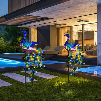 DREAMSOUL Peacock Solar Garden Lights Outdoor Decorative Stake, Waterproof Metal Peacock Garden Decor Solar Powered Landscape LED Path Lights Walkway Patio Yard Outside Decoration Lawn Ornament
