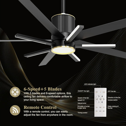 Black Ceiling Fan With Light And Remote，Black And Gold Ceiling Fans With Lights，56 Inch Modern Ceiling Fan With Light For Living