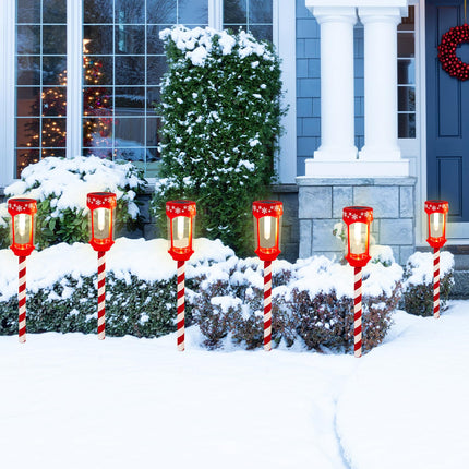HUYIENO 8pk Solar Christmas Pathway Lights Decorative Outdoor Garden Path Lights Stainless Steel Solar Powered Landscape Lighting for Walkway Yard Garden Lawn