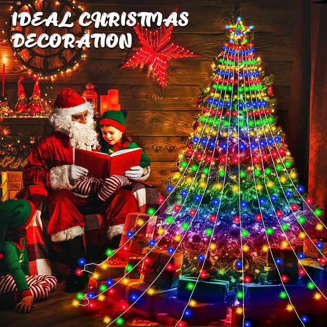 Outdoor Christmas Decorations 350 Led Star Lights - 11.5ft x 9 String Waterfall Christmas Lights Indoor, 8 Modes Memory Function With Star Topper Light for Yard Xmas Tree Wedding Party(Multicolor)