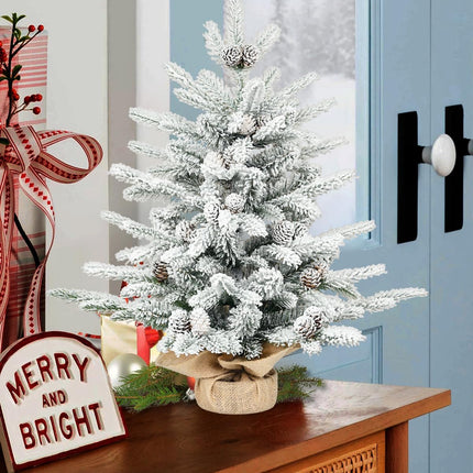 Flocked Small Christmas Tree - Leheyhey 2 Foot Mini Tabletop Christmas Tree with 175 PE PVC Flame-Retardant Tips, Unlit Artificial Little Christmas Tree with Pinecones for Home, Office, Party Decor