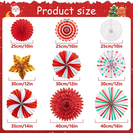 Christmas Hanging Decorations Indoor, Red Gold Peppermint Candy Hanging Christmas Decorations, Hanging Paper Fans, Xmas Wall Décor, Classroom Decorations for Xmas Holiday Ceilings Wall