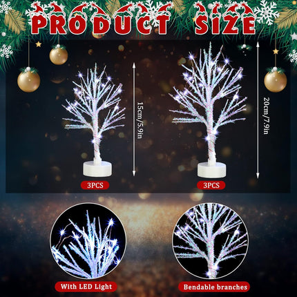 Jetec 5 Pcs Christmas Village Trees with LED Light Christmas Village Accessories White Christmas Tree Artificial Xmas Mini Bare Branch Tree for Winter Christmas Decoration 5.9 Inch 7.9 Inch(Modern)