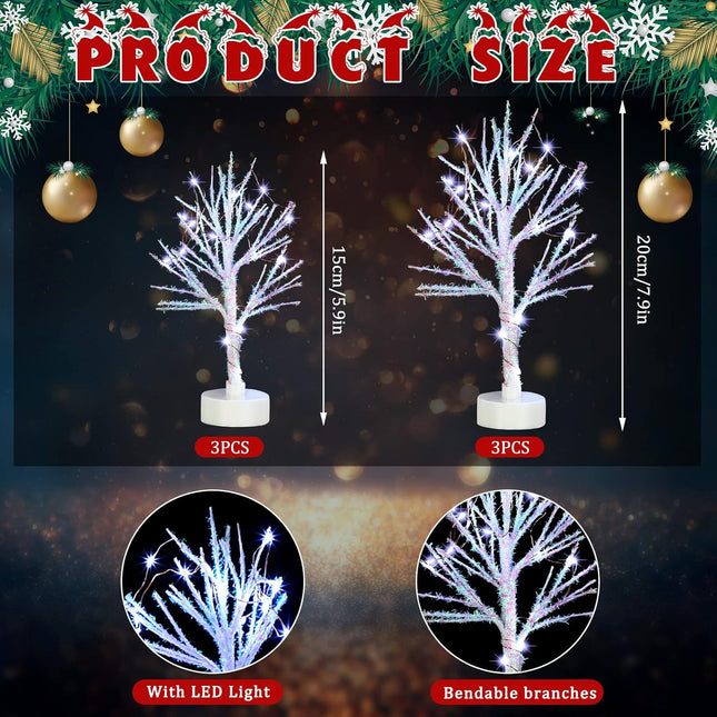Jetec 5 Pcs Christmas Village Trees with LED Light Christmas Village Accessories White Christmas Tree Artificial Xmas Mini Bare Branch Tree for Winter Christmas Decoration 5.9 Inch 7.9 Inch(Modern)
