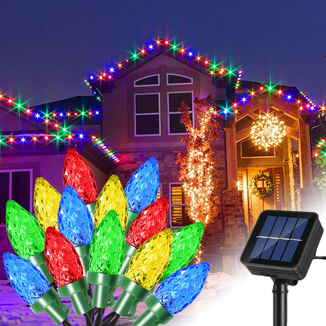 ITICdecor Solar String Christmas Lights C7 31ft 50 LED Colourful Strawberry Hanging Lights Outdoor Waterproof Green Wire Fairy Light Decoration for Garden Patio Yard Camping Party s for Dad Mom