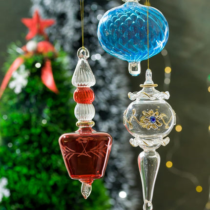 Christmas tree decorations engraved red ornament Hanging ornaments for Artificial tree Indoors Christmas Decorations Handblown Christmas tree topper 14K Gold