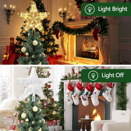 Christmas Tree Topper Star with Topper Holder, Lighted Battery Powered Star Tree Topper, Rustic Lightweight Xmas Tree Top Star with Lights for Holiday Party Home Indoor Seasonal Decorations Ornaments