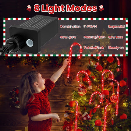 AOSEA 20 Pack Christmas Candy Cane Lights, d 160 Red LEDs Christmas Decorations Outdoor&Indoor, Christmas Light Waterproof with 8 Lighting Modes for Pathway, Yard, Walkway, Lawn, Garden Decor