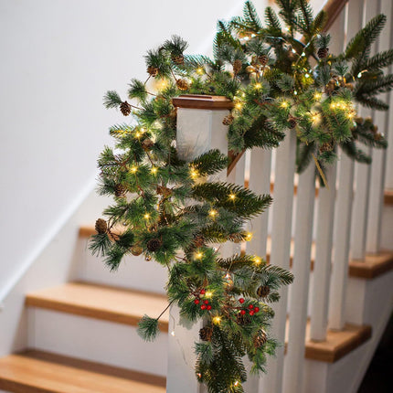 Ceenna 4 Pcs Christmas Garland with Lights, Pre Lit 6 ft Cones Berry Battery Operated Pine Garland, 25 LED Lights Christmas Decorations for Outdoor Fireplace Mantel Home Rooms (Pine Cone Style)