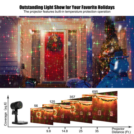 Christmas Lights Laser Projector Outdoor Red and Green Starry Projection Light 3 Working Modes Waterproof Plug in Mountable for Holiday Xmas House Indoor Party Year Decoration Show, Black