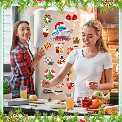 Kanayu 16 Pcs Christmas Cruise Door Decorations Magnetic Xmas Car Magnets Anchor Life Preserver Snowman Christmas Ball Wreath Magnets for Carnival Cruise Car Locker Refrigerator