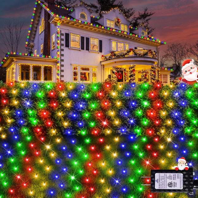 Hezbjiti Christmas Net Lights, 280 LED Mesh Lights 9.8FT x 6.6FT 8 Modes Waterproof Outdoor Christmas Decoration Lights Green Wire for Bushes, Trees, Lawn, Yard, Garden Party (Multicolor)