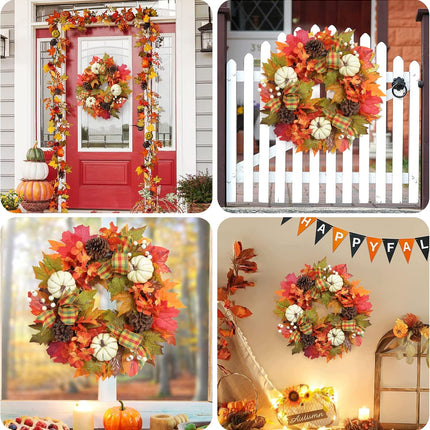 Adeeing 20" Fall Wreath for Front Door, Autumn Wreath with Pumpinks Pinecones Maple Leaves, Fall Decor for Thanksgiving Harvest Home Outside Indoor Wall Porch