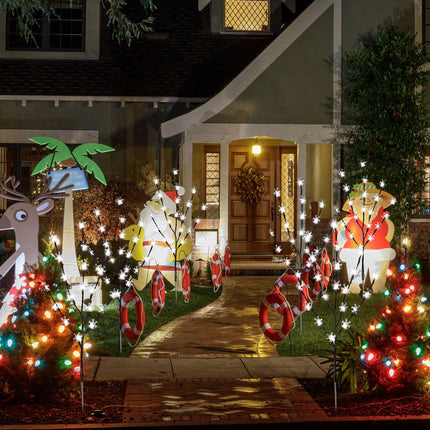 Retisee 6 Pack 120 LEDs Christmas Solar Snowflake Lights Christmas Outdoor Decorations Waterproof Prelit Snowflake Tree 8 Lighting Modes for Garden Path Yard Lawn Pathway Patio Walkway (White)