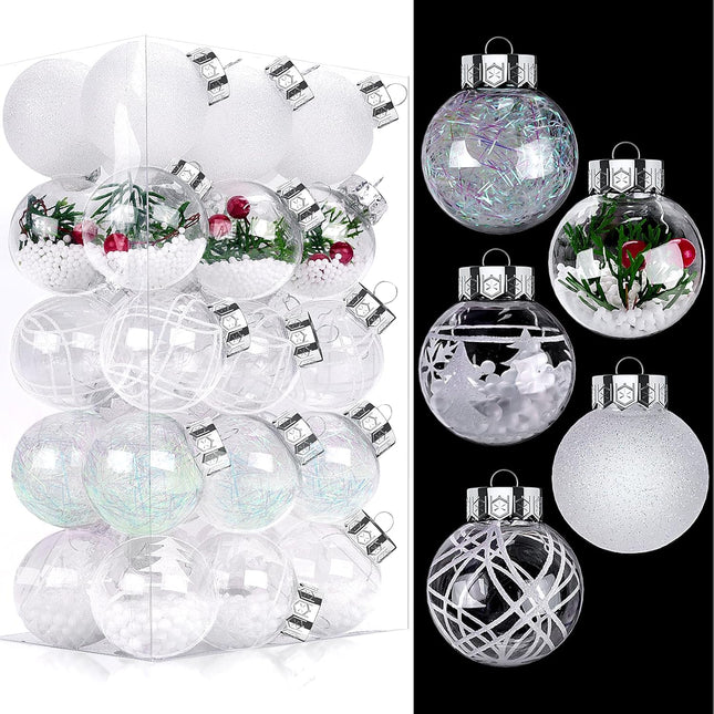 FestiveBliss Christmas Ball Ornaments, 2.36 Inch Clear Christmas Balls 30 Packs for Christmas Tree & Wreath Decor, Shatterproof Christmas Decorations Ornaments, Xmas Plastic Ornaments, Hanging Ball