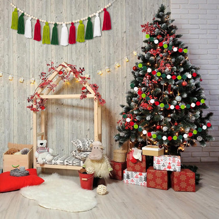 Anwyll Tassel Garlands,Christmas Tassel Garlands with Wood Beads,Tassel Wall Hanging Decor,Classroom Home Decor Pastel Tassel Garland with 2Pcs Pom Pom Balls Garlands for Christmas Holiday Party